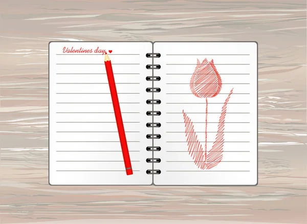 Cuaderno Notas Dibujado Mano Línea Forma Flor Tulipán Espacio Vacío — Vector de stock