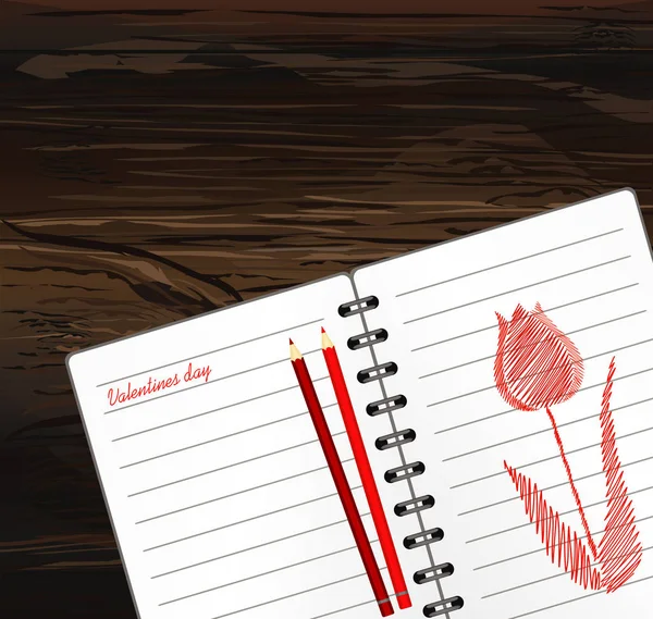 Cuaderno Notas Dibujado Mano Línea Forma Flor Tulipán Espacio Vacío — Vector de stock