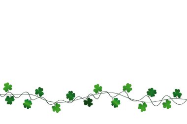 Yonca ile yeşil şenlikli kiraz kuşu. İrlandalı tatil - mutlu St. Patrick's günü üç yapraklı bir çelenk ile. Tebrik kartı, poster, afiş. Vektör
