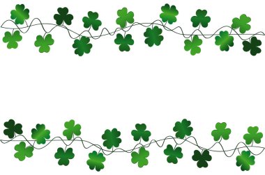 Yonca ile yeşil şenlikli kiraz kuşu. İrlandalı tatil - mutlu St. Patrick's günü üç yapraklı bir çelenk ile. Tebrik kartı, poster, afiş. Vektör