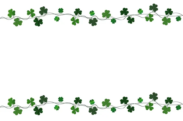 Green festive bunting with clover. Irish holiday - Happy St. Patrick's Day with a garland of three-leaf. Greeting card, poster, banner. Vector — Stock Vector