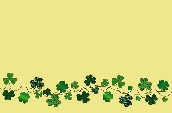 Festivais verdes com trevo. Férias irlandesas - Feliz Dia de São Patrício com uma grinalda de três folhas. Cartão, cartaz, cartaz. Vetor —  Vetores de Stock