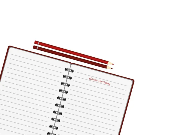 Cuaderno Con Globo Rojo Dibujado Mano Lácteos Lápices Tarjeta Felicitación — Archivo Imágenes Vectoriales