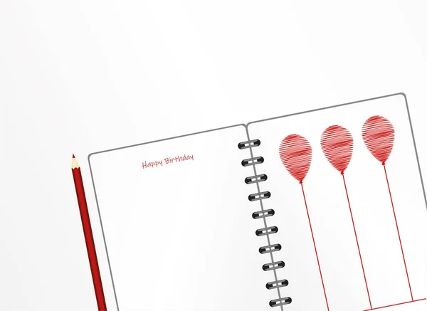 Carnet Avec Ballon Rouge Dessiné Main Produits Laitiers Crayons Carte — Image vectorielle