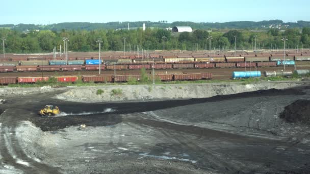 OSTRAVA, CZECH REPUBLIC, AUGUST 28, 2018: Liquidation of remediation of landfills waste of oil and toxic substances, burnt lime is applied to the oil pollution by means of fine cutter bulldozer 4K — Stock Video
