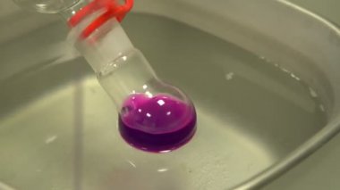 Bilimsel cihazlar ve şişeler, gemi test tüpleri ile sıvı Organik Kimya Bilim modern bilimsel araştırma, laboratuvar ayrıntı örnek analizi, dönen ekipman teknoloji kapat