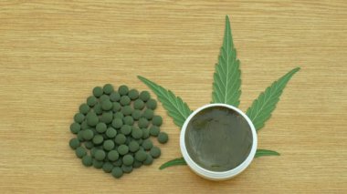 Krem esrar ve tablet tıbbi kapsül veya hap kenevir ve yaprak cannabidiol Cbd geliştirilen merhem üretimi için tohum kalitesi kurutulmuş hasat, ağrı, ilaç rahatlatır