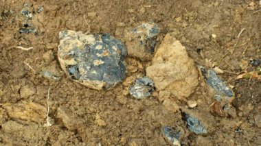 Kontaminasyon kirliliğinin düzeltilmesi, toksik katran lı asfalt kimyasalının ayrıntılı olarak restorasyonu ve yakın çekim. Eski döküm atık, kimyasallar ve yağ ile kirlenmiş toprak ve kil loam doğa etkileri