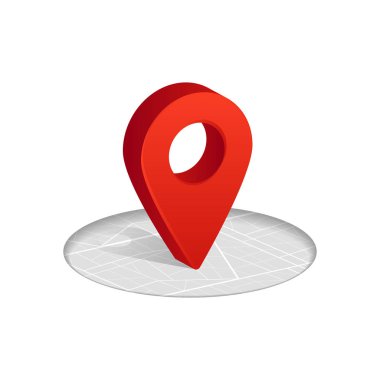 3D Gps kırmızı beyaz arka planda sokak haritada bırakarak simge renk. Vektör çizim