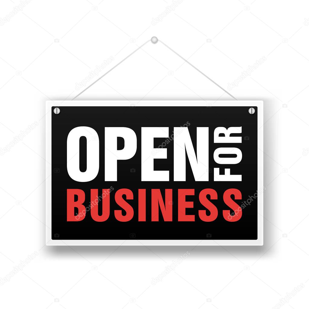 Open for business sign. Financial marketing banking advertisement stock fund commercial background vector illustration.