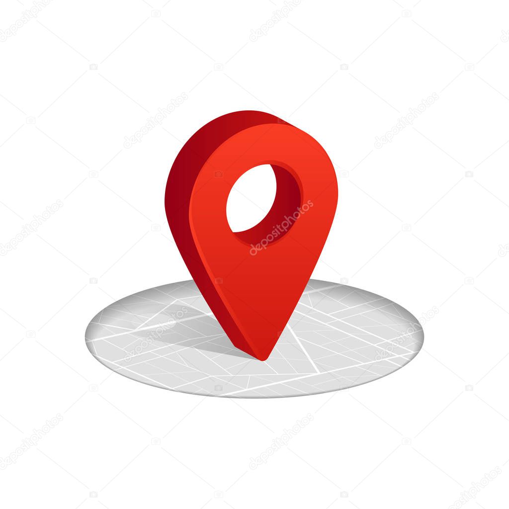 3D Gps red color icon dropping on street map in white background. Vector illustration