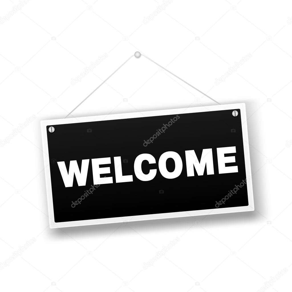 Welcome hanging sign isolated on white wall. Vector illustration