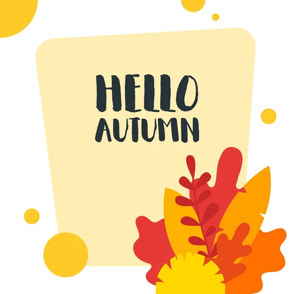 Hello Autumn Hand Drawn Colored Autumn Leaves Decorative Lettering Quote — Stock Vector