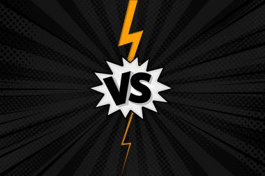 VS harflerine karşı düz çizgi roman tarzında arka planlar, yarım ton ve yıldırımla savaşıyor. Vektör illüstrasyonu
