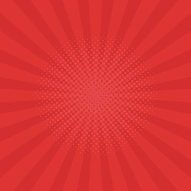 Parlak kırmızı ışınlar arka plan. Çizgi roman, pop sanat tarzı. Vektör çizimi.