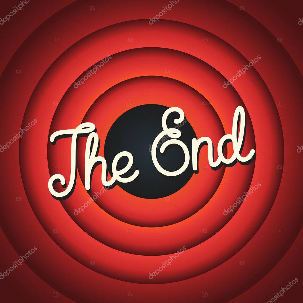 Old Movie ending screen background, the end vector illustration.
