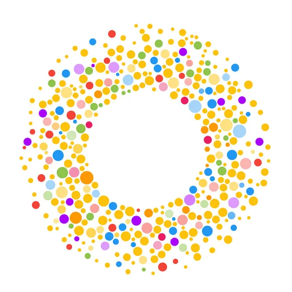 包含文本空白空间的圆点框架 由各种大小的彩色斑点或点制成 圆形形状抽象背景 — 图库矢量图片