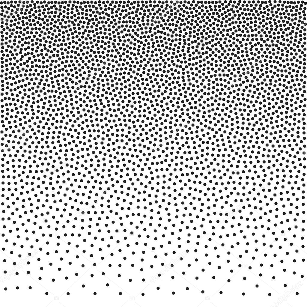 Halftone dotted background vector pattern. Chaotic circle dots isolated on the white background asymmetrical pattern.