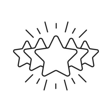 Yıldız çizgisi simgesi. Geri bildirim derecelendirme işareti. Müşteri memnuniyeti sembolü. Kaliteli tasarım düz uygulama elemanı. Değiştirilebilir kontur Yıldız simgesi.