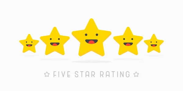 Pięć złotych Ocena gwiazda wiyh cute twarzy uśmiech. Ilustracja wektorowa w białym tle — Wektor stockowy