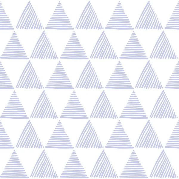 Seamless hand drawn geometric pattern with blue striped triangles — Stock Vector