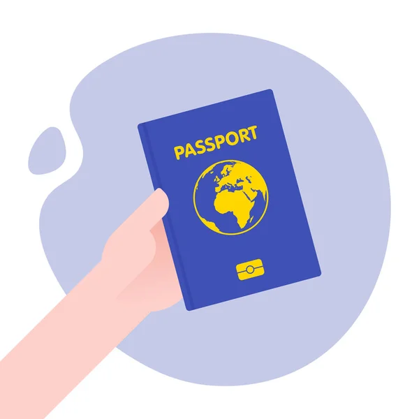 Hand holding passport for international journey. Vector illustration in flat style — Stock Vector