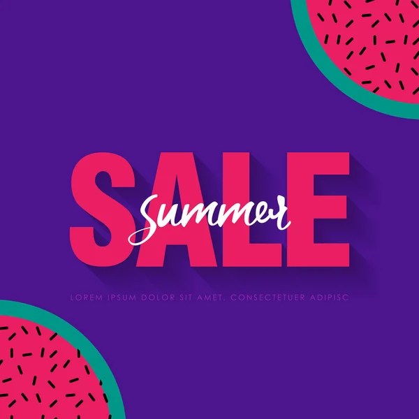 Шаблон арбуза Super Summer Sale Banner. Сочные арбузные ломтики Оригами. Здоровое питание на фиолетовом. Лето . — стоковый вектор