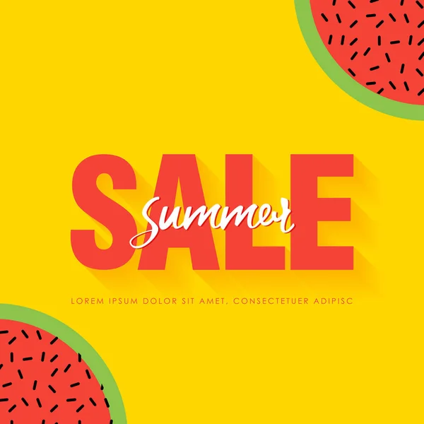 Wassermelone Super Sommerschlussverkauf Banner Vorlage. Origami saftige reife Wassermelonenscheiben. gesunde Kost auf gelb. Sommerzeit. — Stockvektor