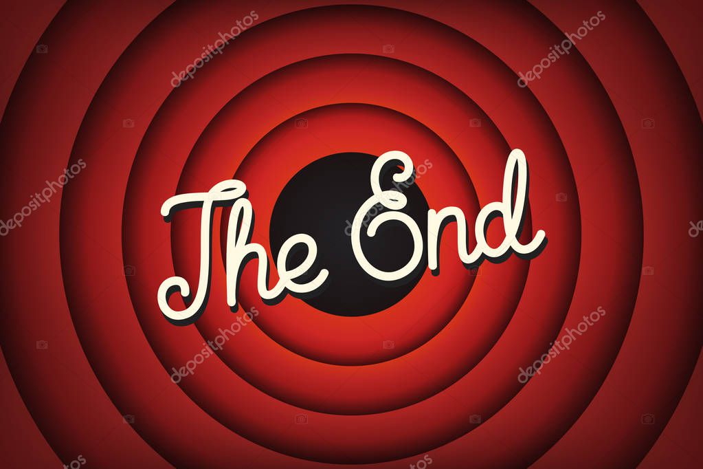 Old Movie ending screen background, the end vector illustration.