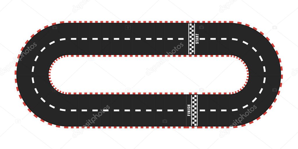 Race track with start and finish line. top view