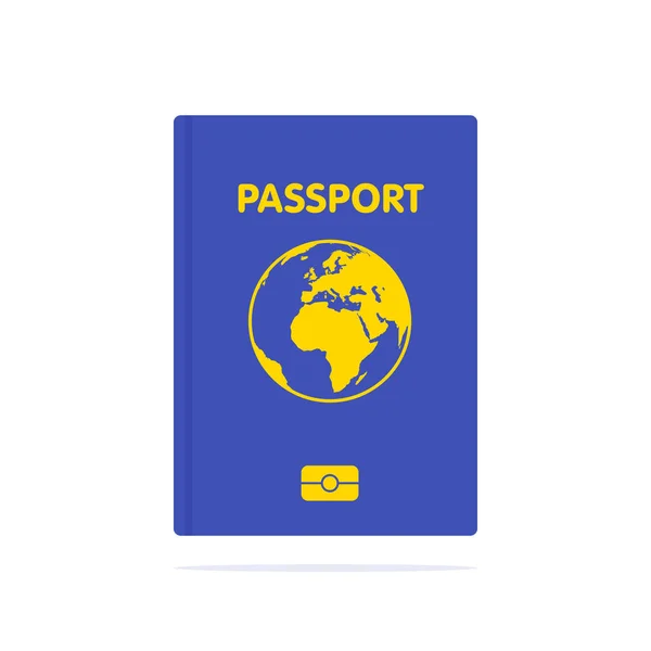 Niebieski paszport na białym tle. Międzynarodowy dokument identyfikacyjny podróży. Grafika wektorowa na temat identyfikacji, podróży, odprawy, turystyki, kontroli paszportowej, urlopu, obywatelstwa, podróży — Wektor stockowy