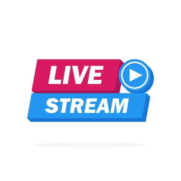 Live Streaming Icon, Badge, Emblem for Broadcasting 또는 online TV stream. 재료, 평면, 디자인 스타일에 있는 벡터 — 스톡 벡터