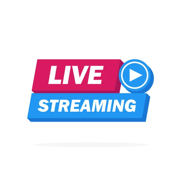 Live Streaming Icon, Badge, Emblem for Broadcasting 또는 online TV stream. 재료, 평면, 디자인 스타일에 있는 벡터 — 스톡 벡터