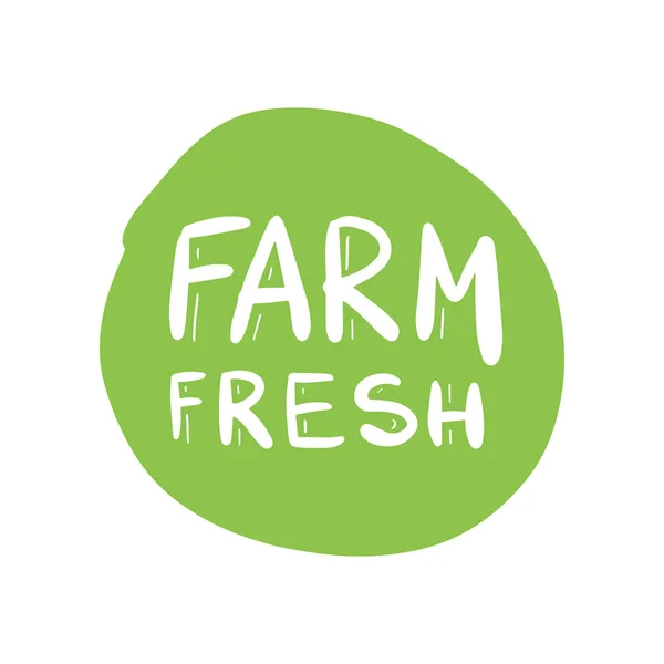 Grüner Bauernhof Frischeetikettenvektor, gemaltes Emblem isoliert auf weiß, rundes Symbol für Naturprodukte Verpackung, Lebensmittelverpackung. — Stockvektor
