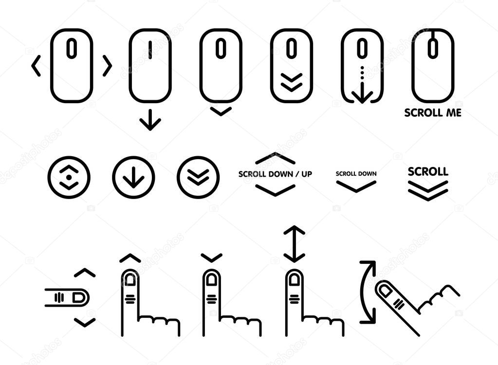 Linear pictogram of scroll down. Scroll down up computer mouse icon for website, web design, mobile apps. Vector illustration