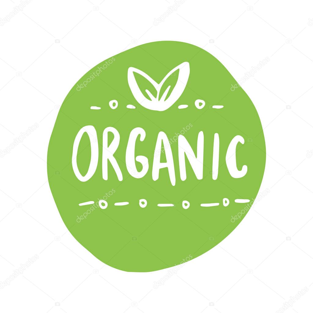 Organic products icon, food package label vector graphic design.