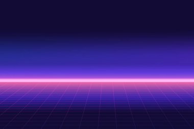 80 lerin gelecekteki retro satır arkaplanı. 1980'lerde posterler stil vektör fütüristik synth retro dalga çizimde
