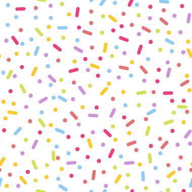 Konfeti pürüzsüz desenli, beyaz arka planda çok renkli. Vektör illüstrasyonu