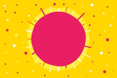 Çemberin çok renkli noktalarıyla soyut, pürüzsüz sarı desen. Metin için boşluk.