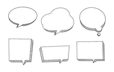 Konuşma Bubble Sketch el çizilmiş tarzı ayarlayın. Alıntı ve metin için alan. Vektör çizimi