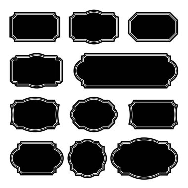 Vektör tek renkli vintage çerçeveleri ayarlayın. Tebrik kartları ve davetiyeler için tasarım öğeleri. Dekoratif metin arka planlar