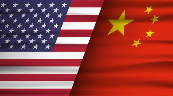 Bandera mixta de Estados Unidos y China. Concepto de guerra comercial. Ilustración vectorial — Vector de stock