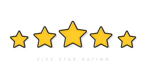 白い背景に5つの黄色の評価星ベクトルイラスト。アプリやウェブサイトの5つ星評価顧客製品レビューフラットアイコン — ストックベクタ