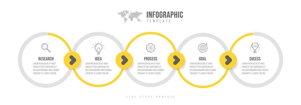 Plantilla Infografías Negocios Línea Tiempo Con Pasos Flecha Círculo Cinco — Vector de stock