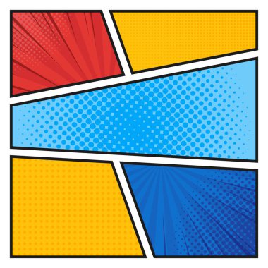 Çizgi roman arkaplanı farklı renklerde. Boş şablon arka planı. Pop-art tarzı.