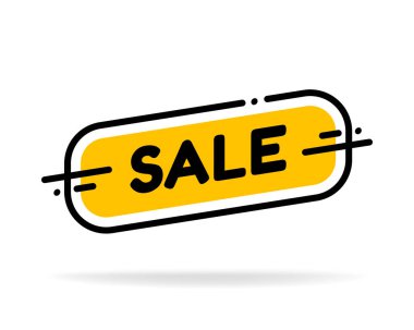 Şablon satış dükkanını etiketle. Vektör düz çizimler. Büyük indirim var. Siyah ve sarı renkli büyük indirimli pankart.