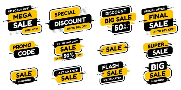 Set Labels Inscription Sale Vector Flat Illustrations Promo Shopping Concept — Stock Vector