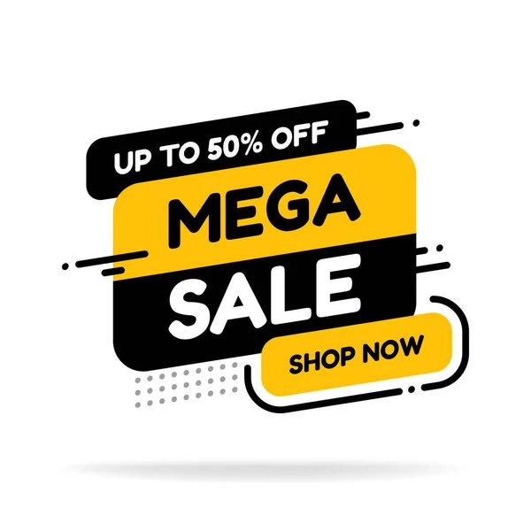 Etikettenschablone Mega Sale Mit Knopfshop Jetzt Vektorflache Illustrationen Großes Sonderangebot — Stockvektor