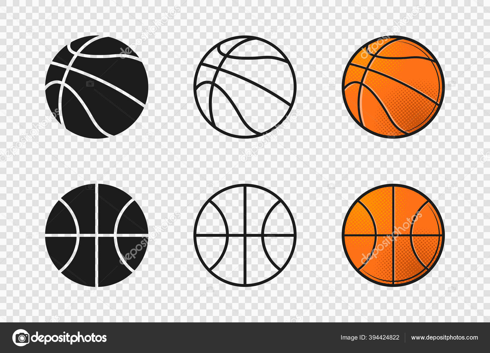 Balón Baloncesto Establece Iconos Color Naranja Silueta Forma Bola