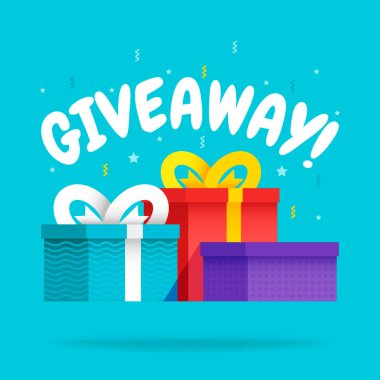 Sosyal ağda promosyon için Hediye, hediye veren reklam, gibi veya izole simge vektör repost. İş hesabı, hediye kutusu, kazanan. Sosyal medya sonrası, sürpriz paket, aboneler ödül